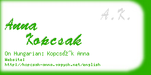 anna kopcsak business card